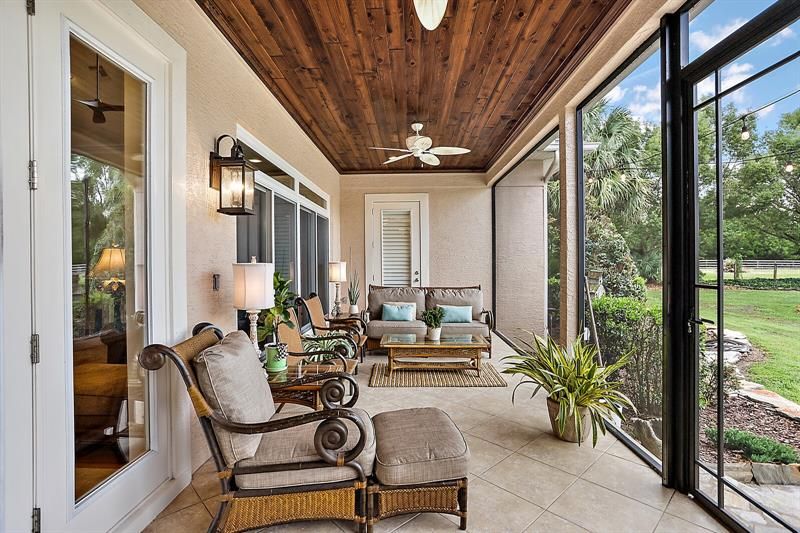 The lanai has a beautiful pine ceiling