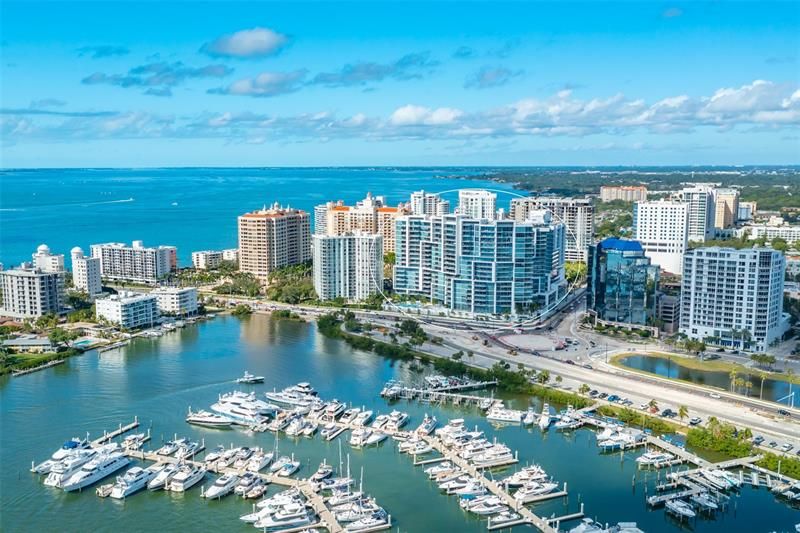 View Marina Jack, Golden gate Point, and downtown Sarasota from your terrace.