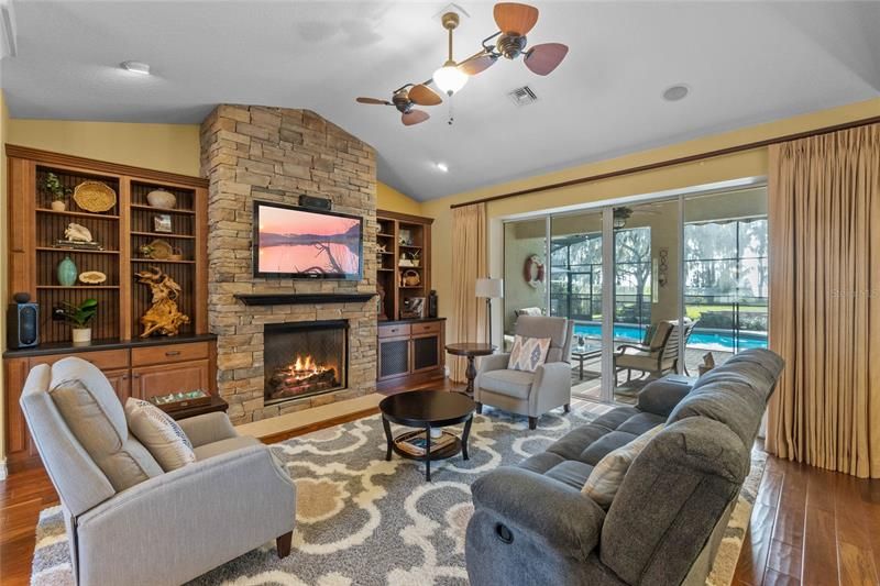 Cozy family room fireplace with built-ins.