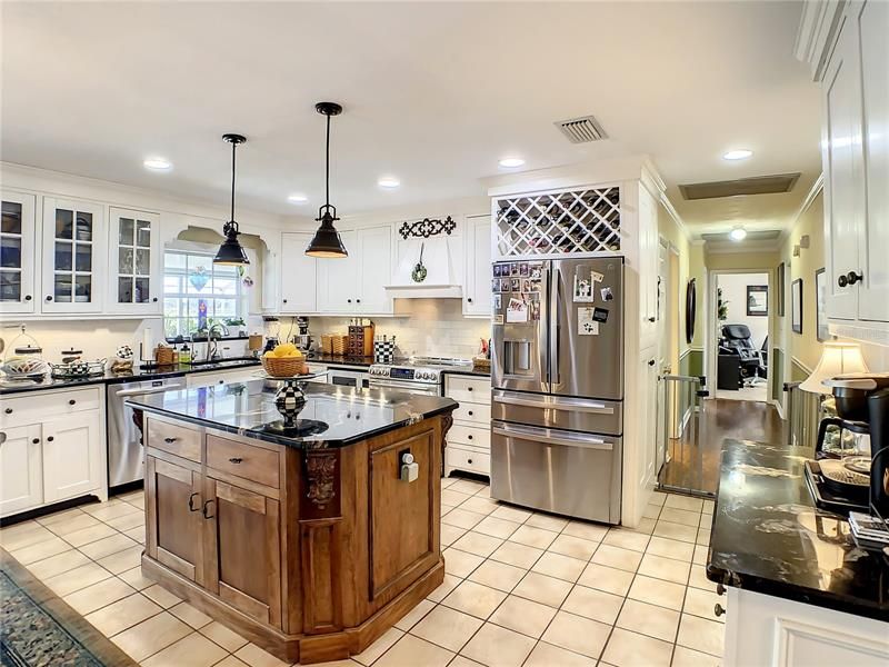 Kitchen features a large island workspace