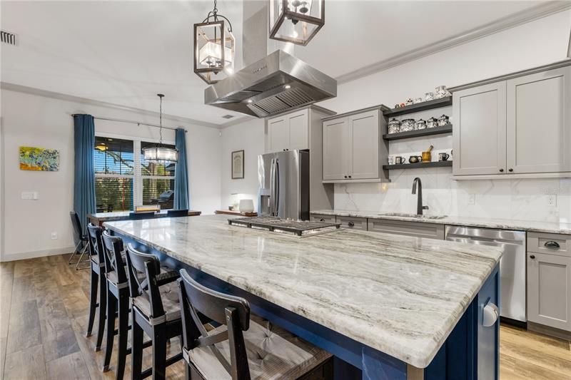 Large kitchen island with gas cook top