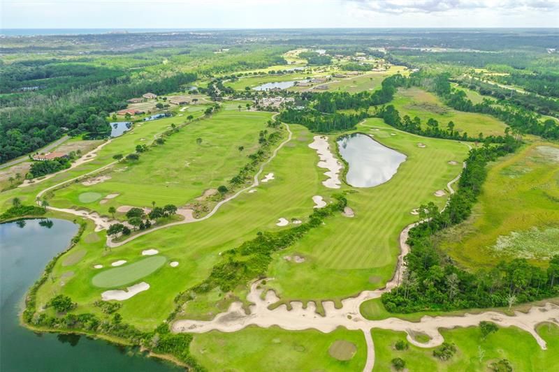 Aerial View - Left to right, hole #2, Members Practice range, #1, #18 and #12 on far right