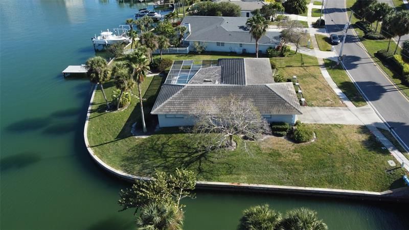 Aerial of the extra large lot with 252 linear feet of sea wall to enjoy!   WOW!