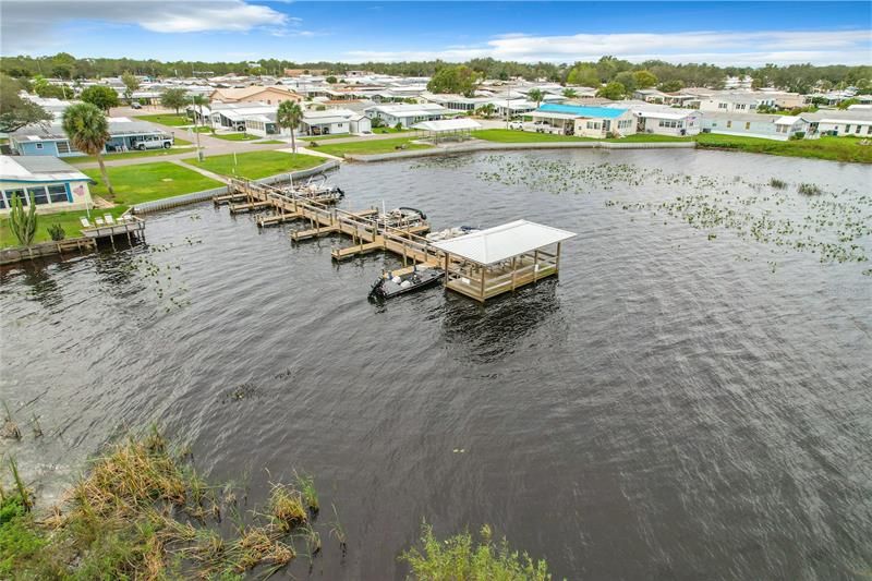 Aerial of the dock and boat slips