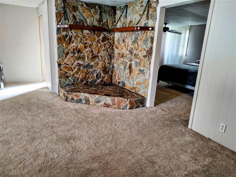 stone accent in family room