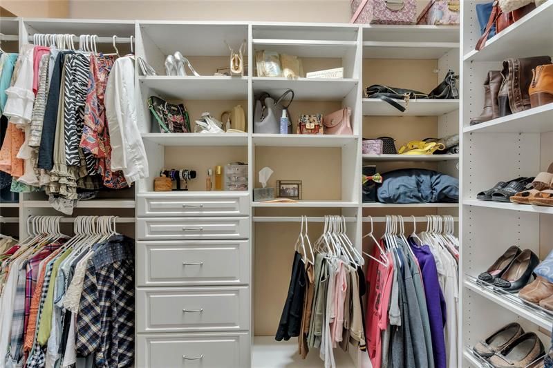 One of two walk-in closets in the master suite.