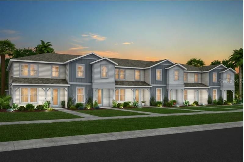 Foxtail Townhome Elevation B - Exterior Design. Artistic rendering for this new construction home. Pictures are for illustrative purposes only. Elevations, colors and options may vary.