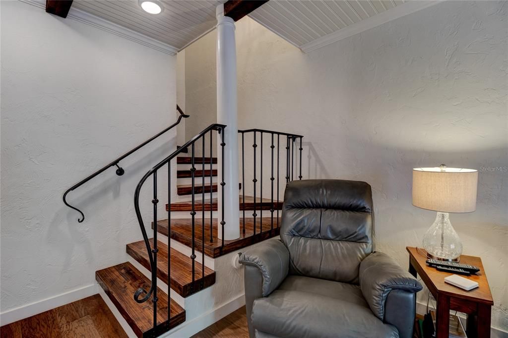 WROUGHT IRON STAIR RAILS W/WOOD TREADS
