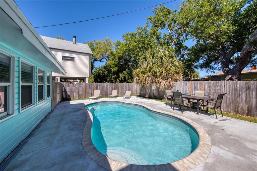 Large heated pool with lots of deck area.