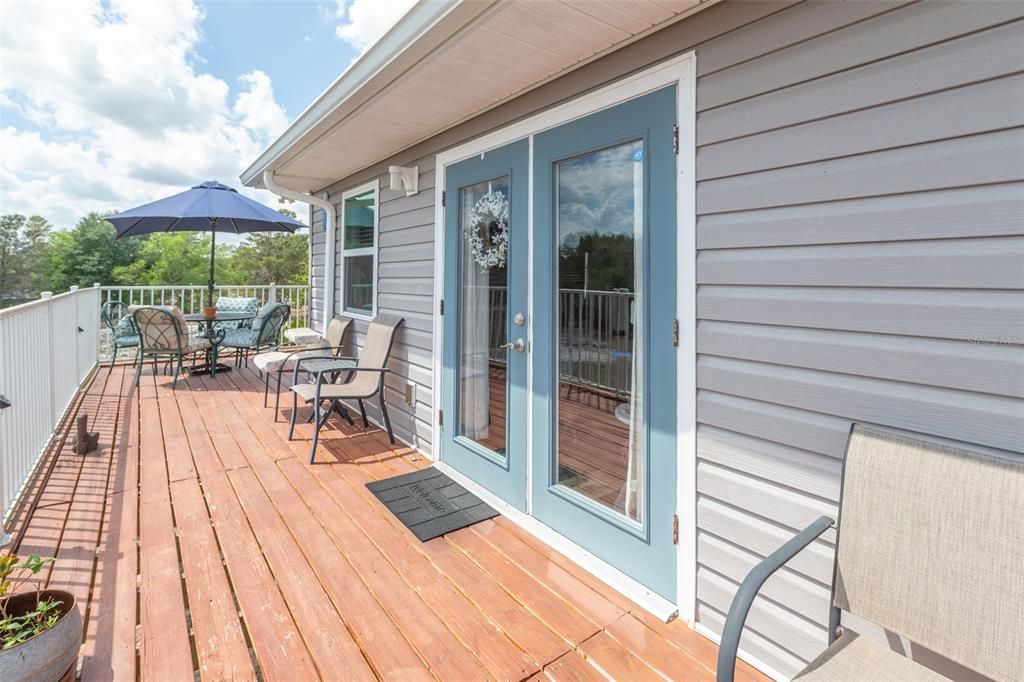 French doors off the family room leading to the deck.