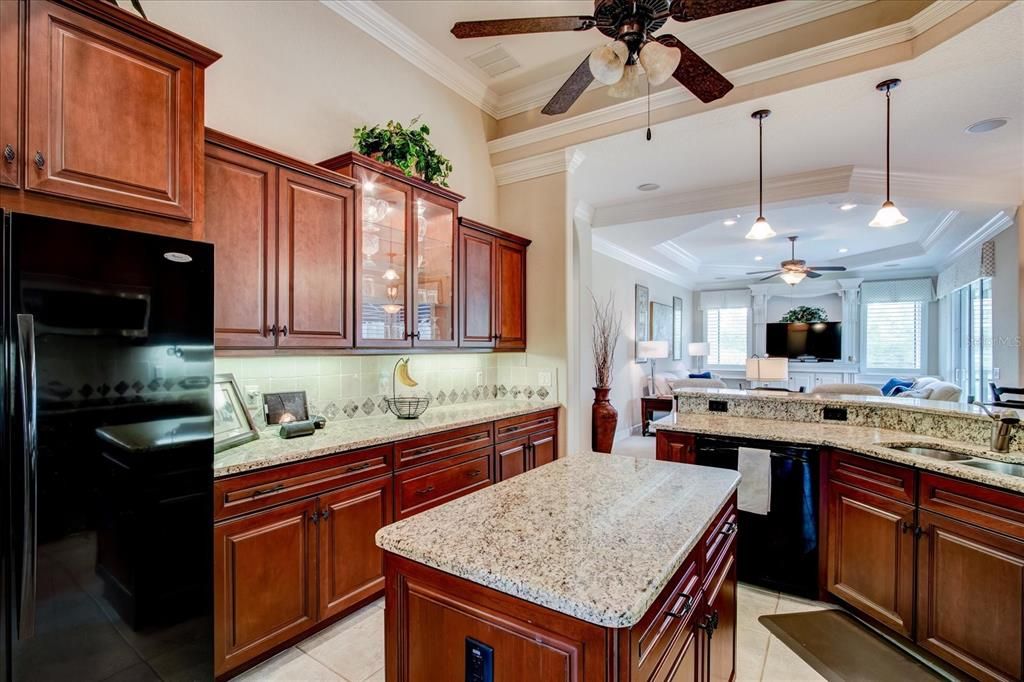 Beautiful 42" Cherry cabinets, large island, tray ceilings & views.