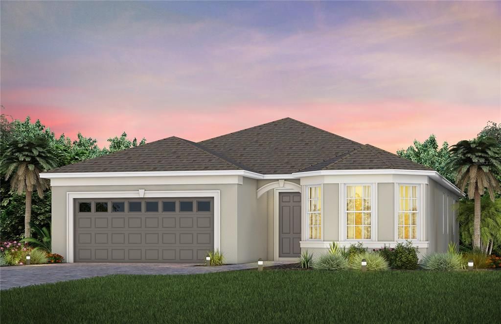Mystique Home. Florida Mediterranean Exterior Design. Artistic rendering for this new construction home. Pictures are for illustrative purposes only. Elevations, colors and options may vary.