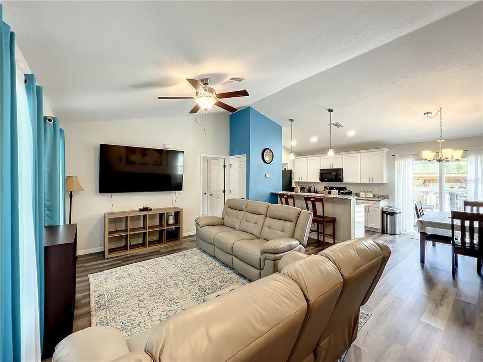 Owners installed a ceiling fan in the living room