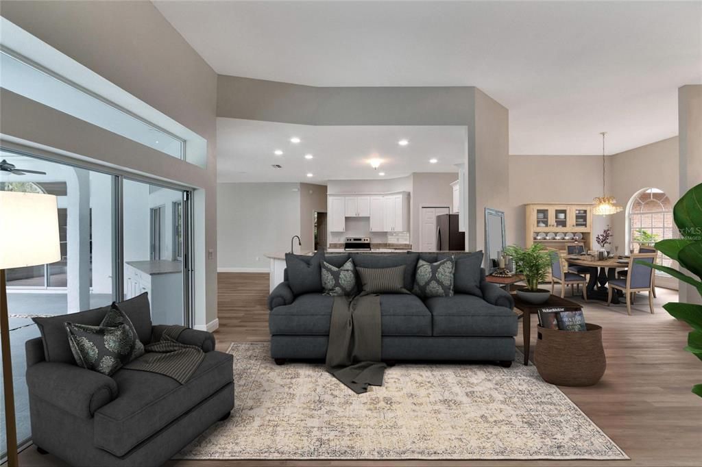 Virtually Staged with Furniture Living Room & Dining Room