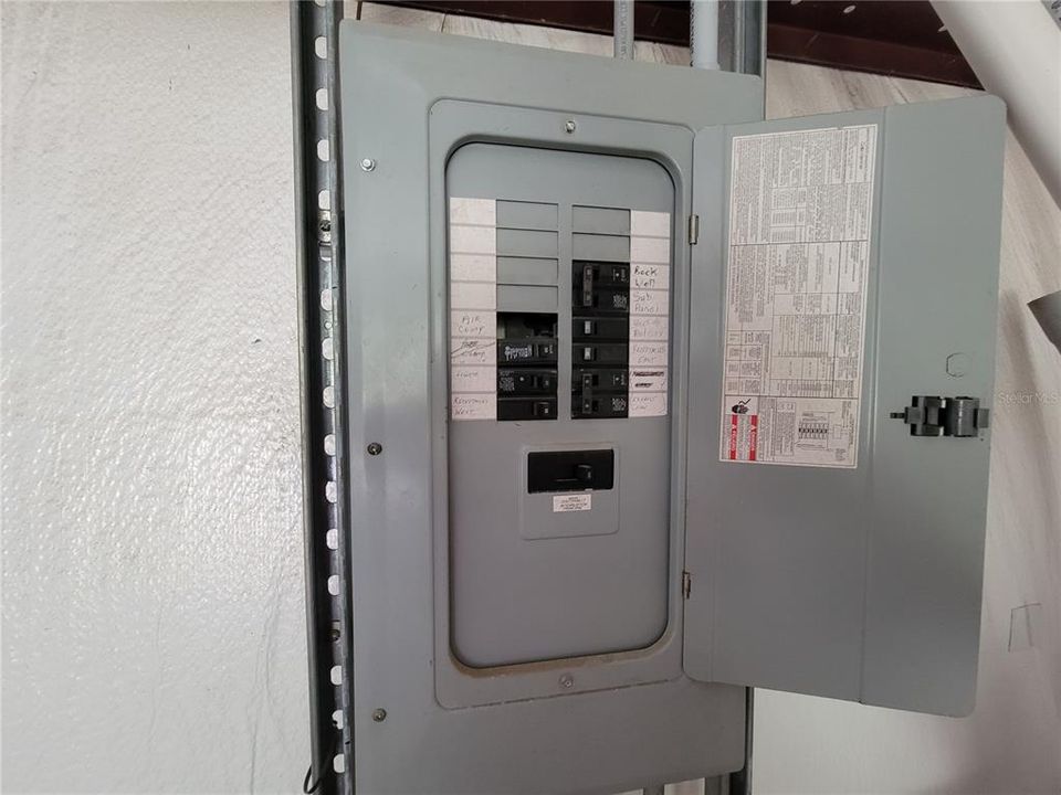 150 amp service panel inside.