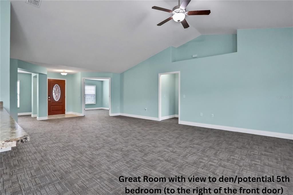 Great Room with view to den/potential 5th bedroom (to the right of the front door)