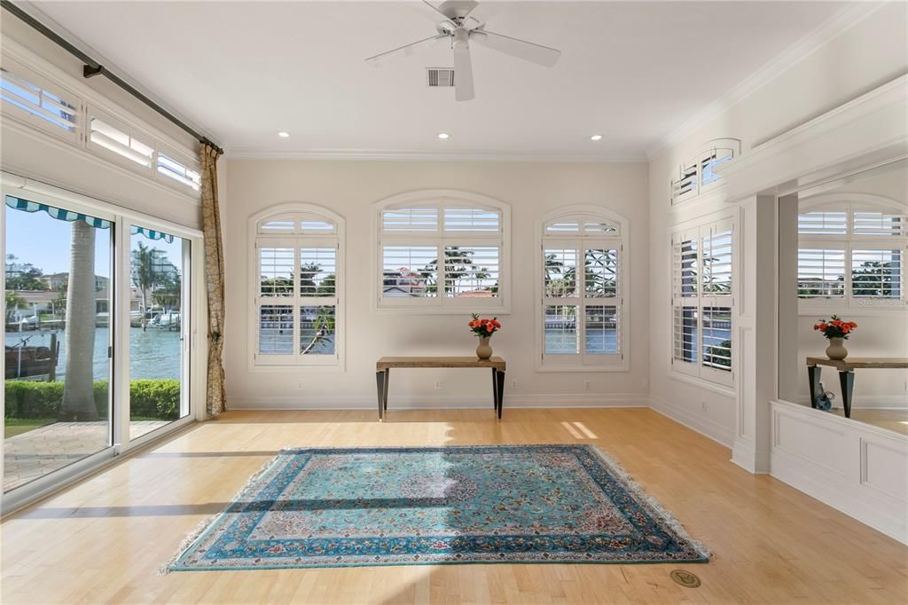 Large Living Room with Custom Plantation Shutters Shutters