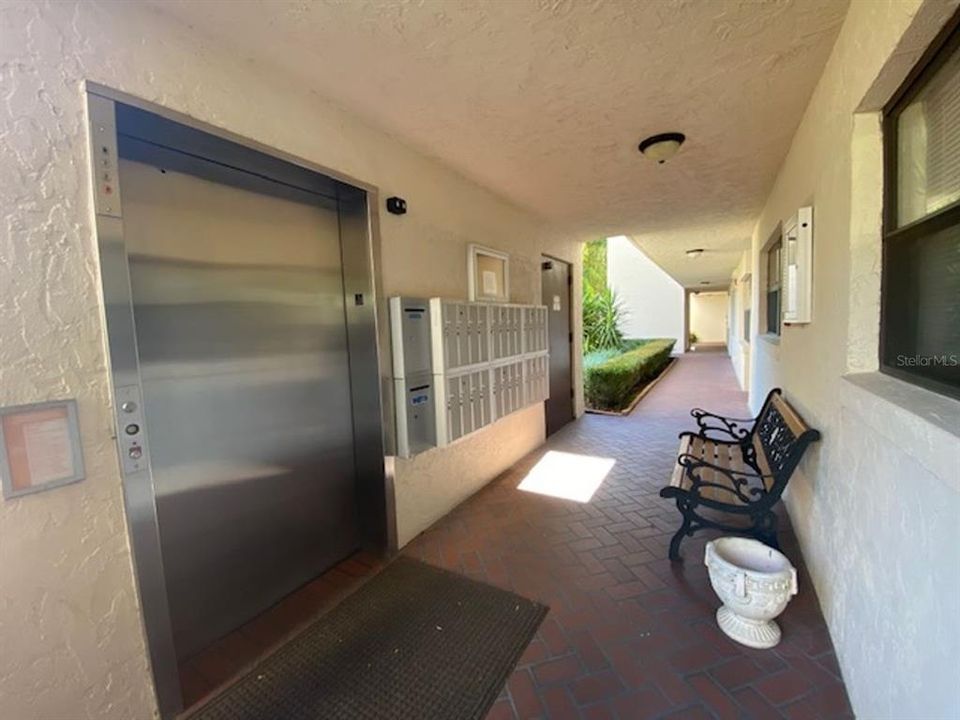 Center-Ground level, where elevator and resident mailboxes are located