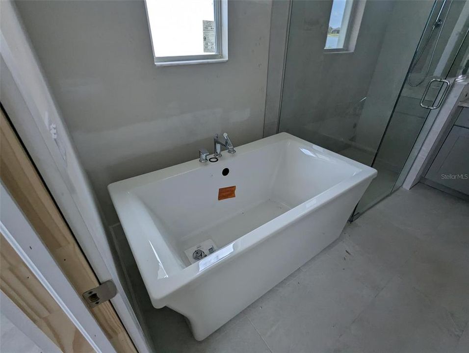 Free-standing tub in primary bathroom