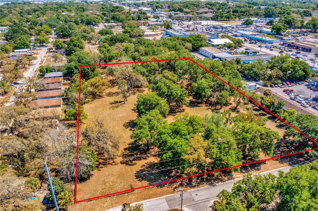 Aerial of 5-acre property, adjacent businesses, Hillsborough Ave. & 40th Street