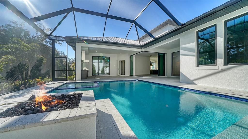 Pool and lanai with firepit