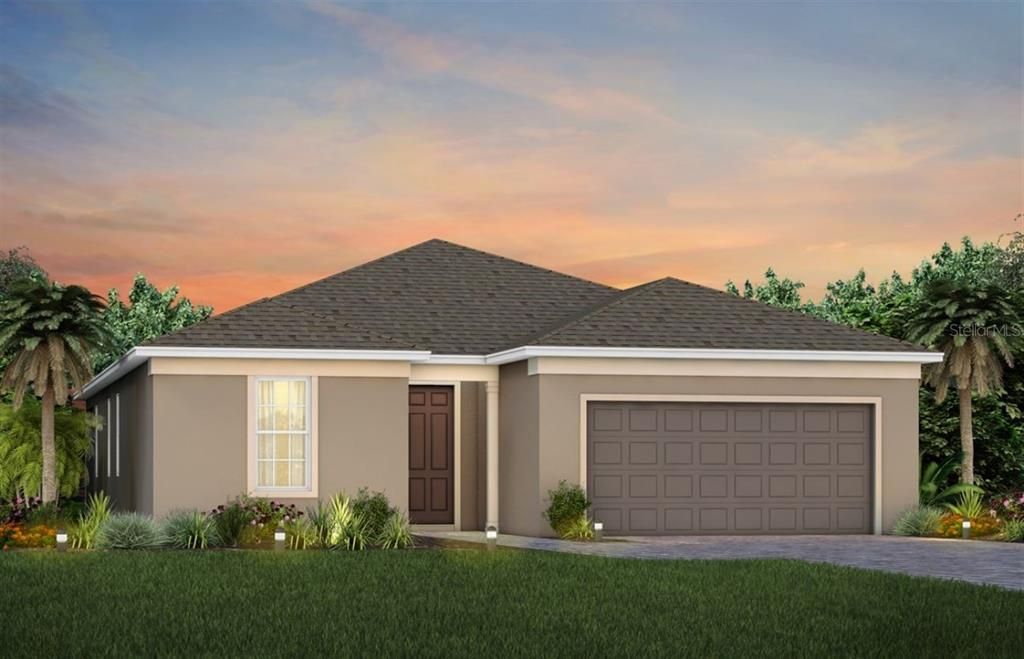 Mystique Home Florida Mediterranean Exterior Design. Artistic rendering for this new construction home. Pictures are for illustrative purposes only. Elevations, colors and options may vary.