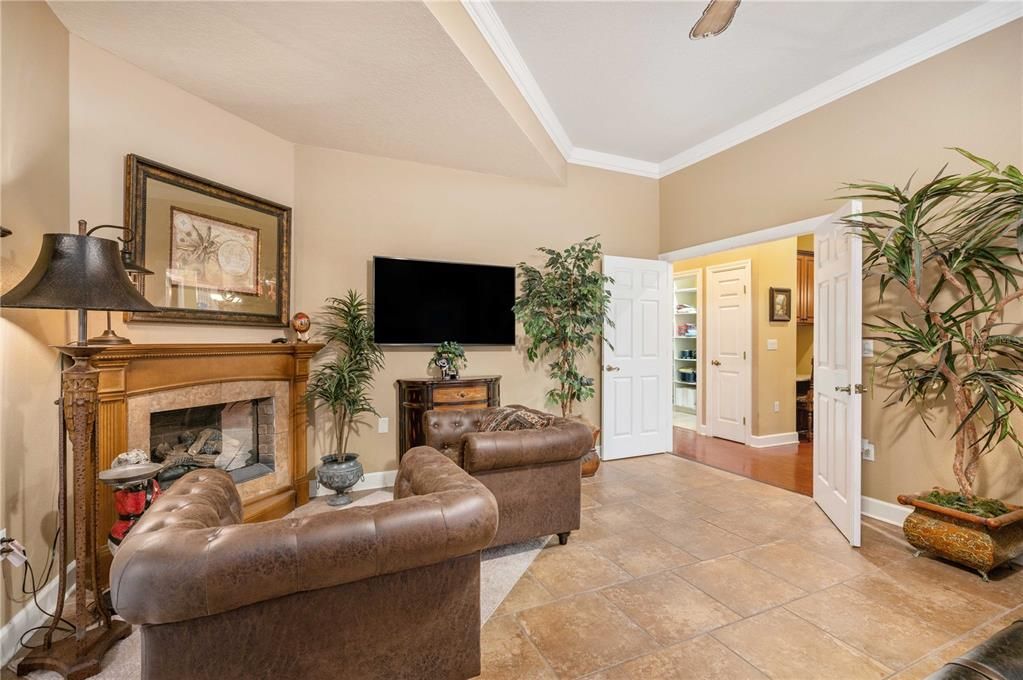 Seating area in master Bedroom with gas fireplace