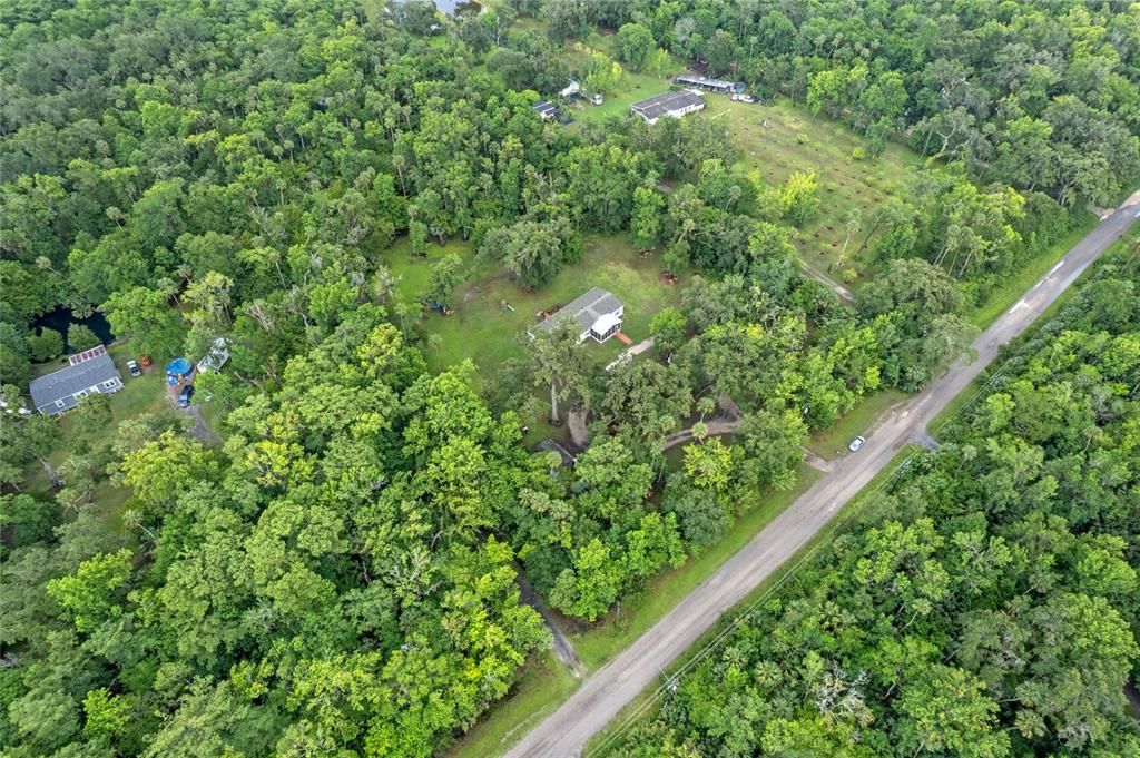 Ariel view of the beautiful wooded property.