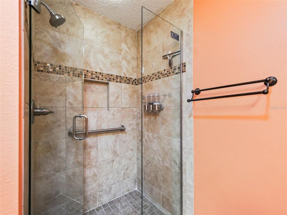 Tiled Master Shower with Built In Soap/Shampoo Dispenser