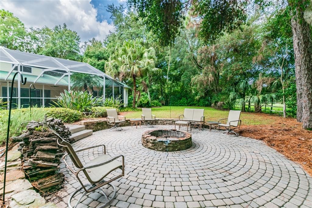 Backyard firepit and seating area.