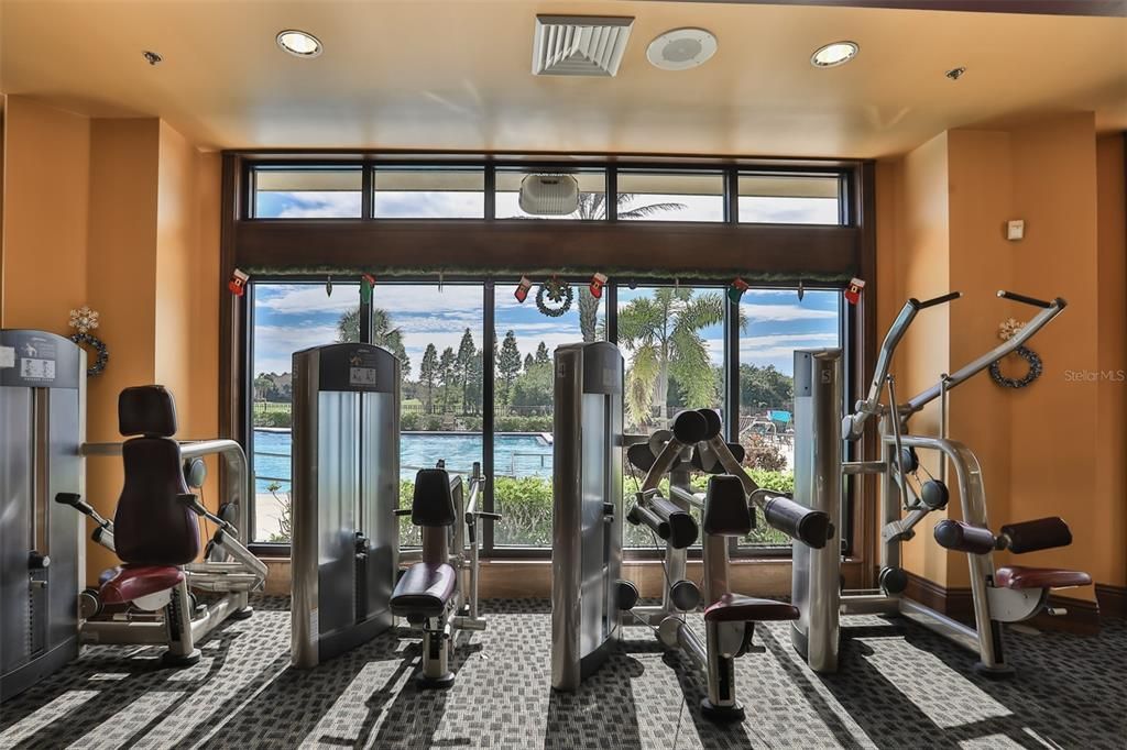 Club Renaissance fitness center is 'state of the art' and overlooks the heated pool. The indoor walking/jogging track is above on the second floor. Exercising is fun with this kind of view.
