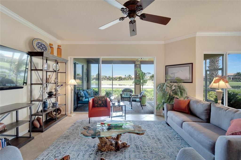 Enjoy the breeze as it passes through the large open living room space and lanai as you enjoy your extra large sliding Tri-fold doors.