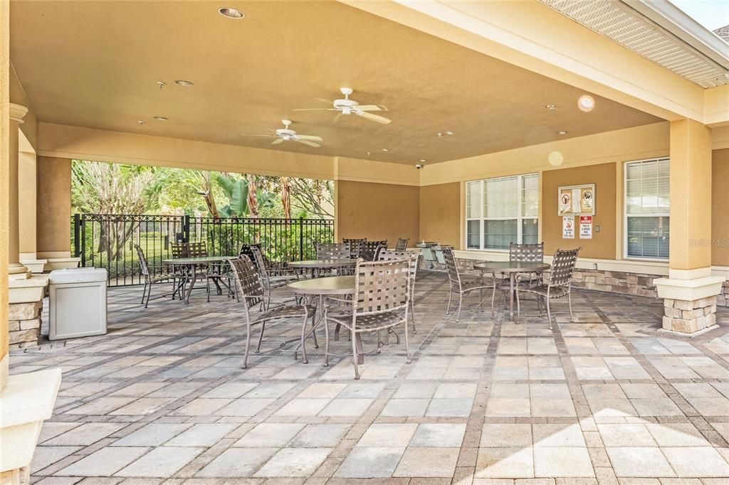 outdoor area by the pool