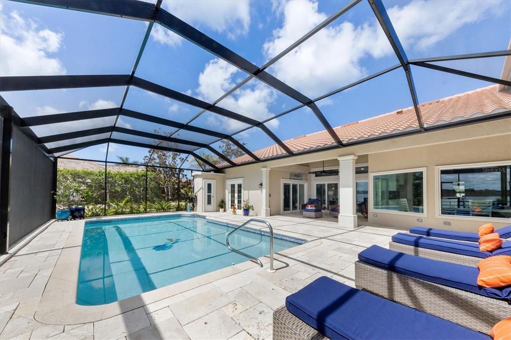 Pavers surrounding remodeled pool