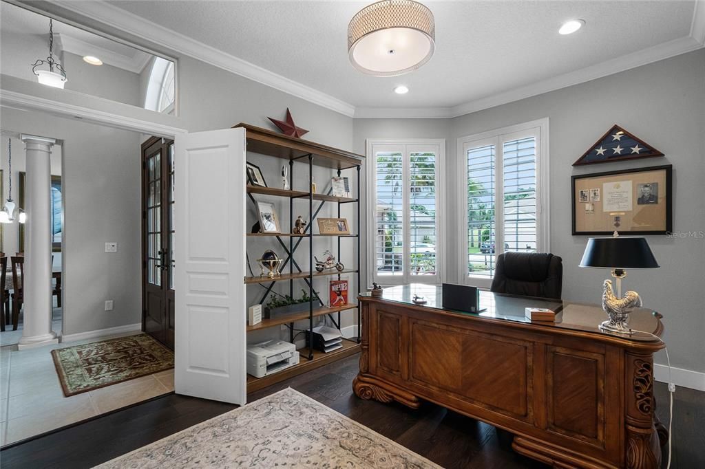 HOME OFFICE: Engineered Hardwood Flooring, Sunburst Plantation Shutters throughout entire home.