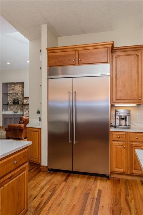 New Stainless steel appliances include this refrigerator.