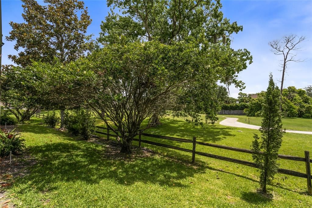 Just beyond the pool enclosure, the backyard is a haven of tranquility. A new fence surrounds the yard, where you’ll enjoy that wonderful golf course view. The presence of several fruit trees adds natural beauty to the surroundings.