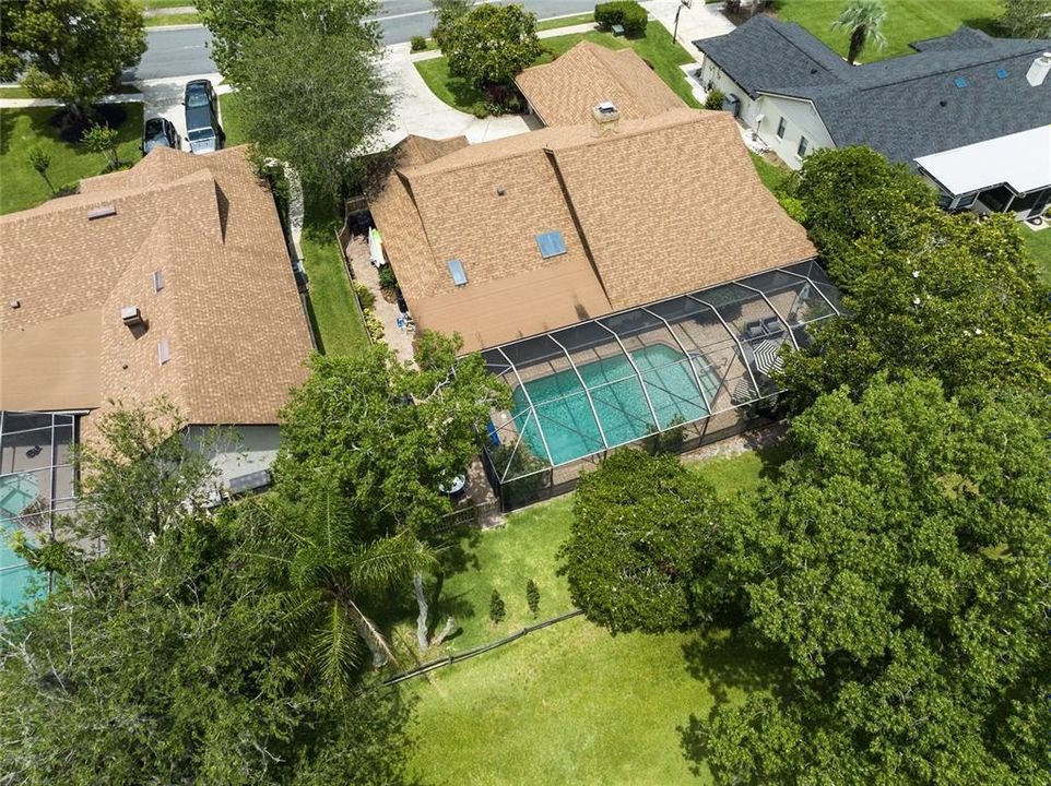 Aerial view of the back of the property.