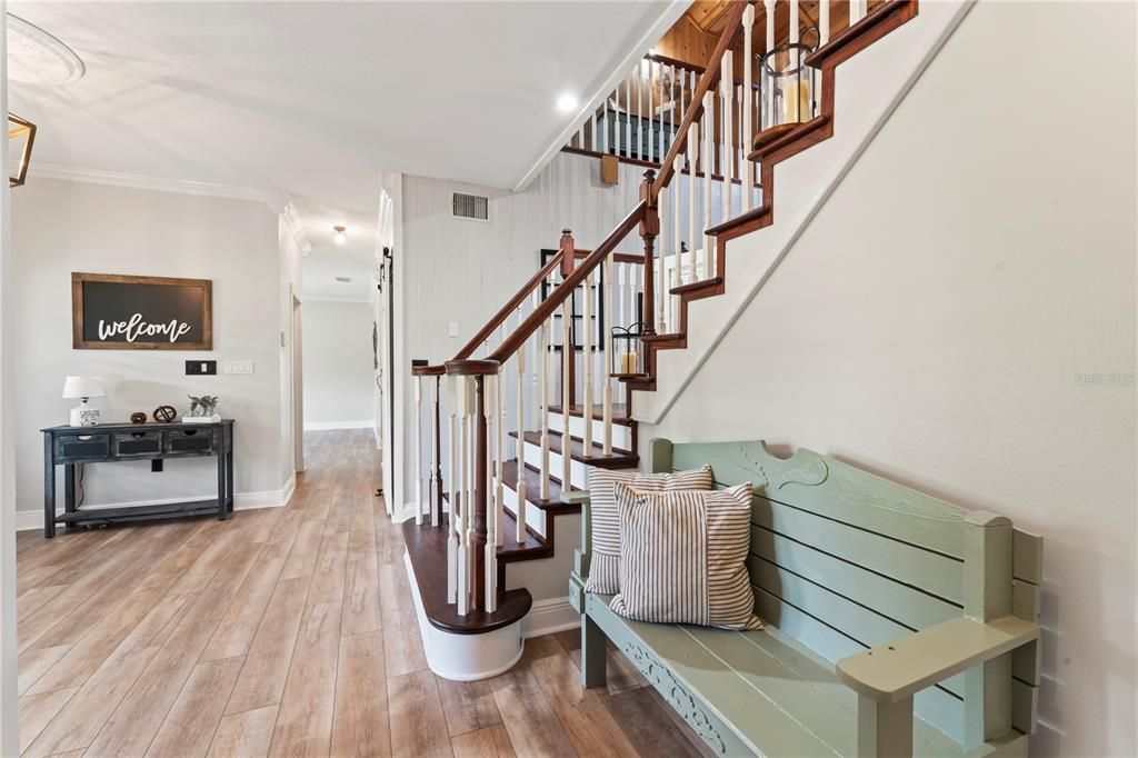 Grand Wood Staircase from Foyer