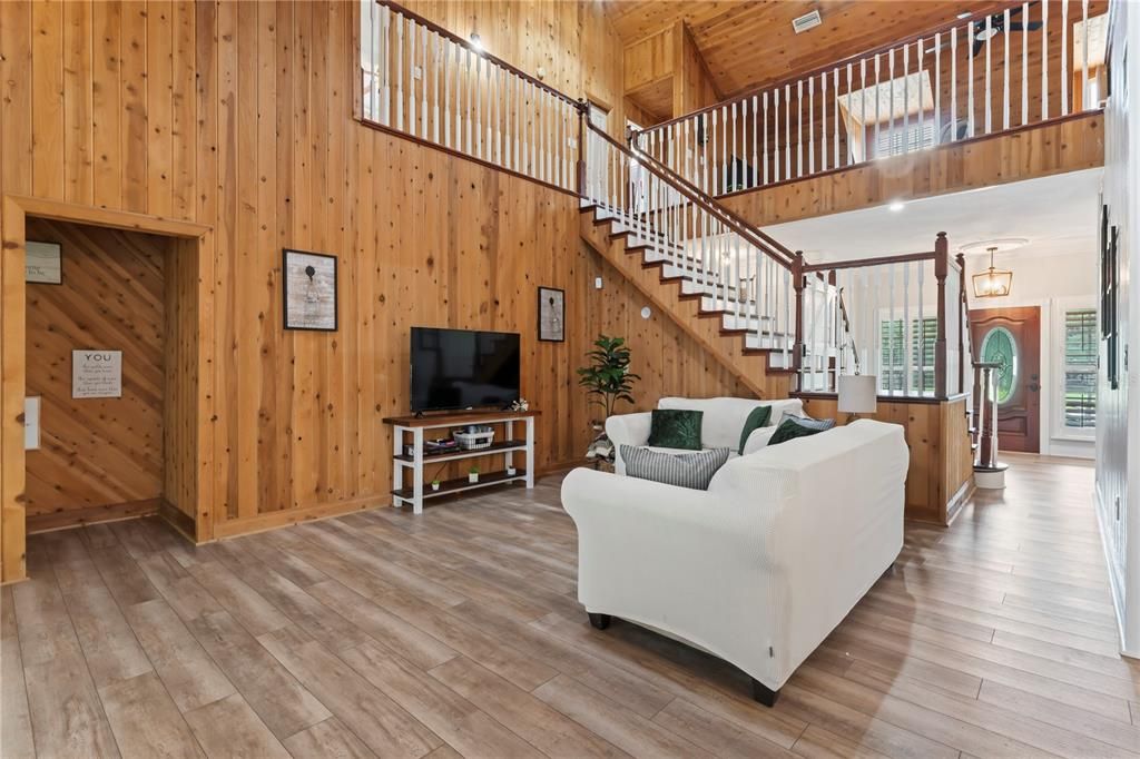 Living Room with Cedar Siding