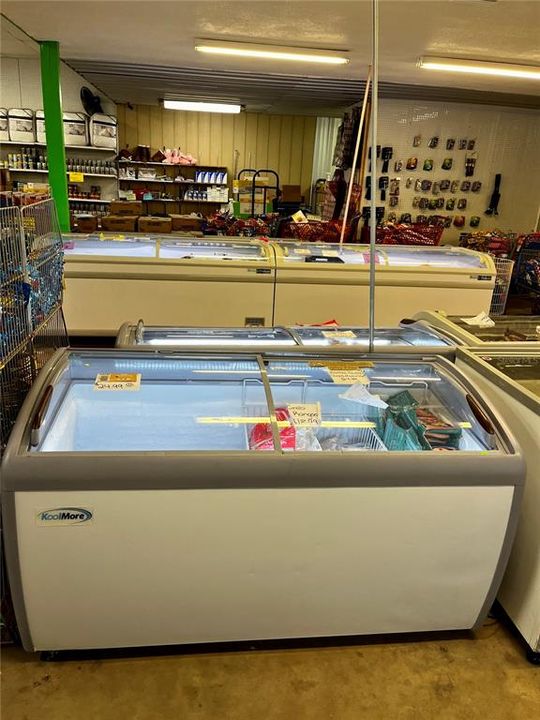 View of chest freezer layout from center of store