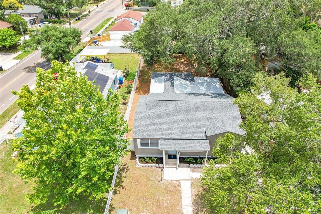 Aerial View of New Roof and Lot