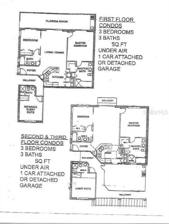 Floor plans; 1st and 2nd/3rd floors