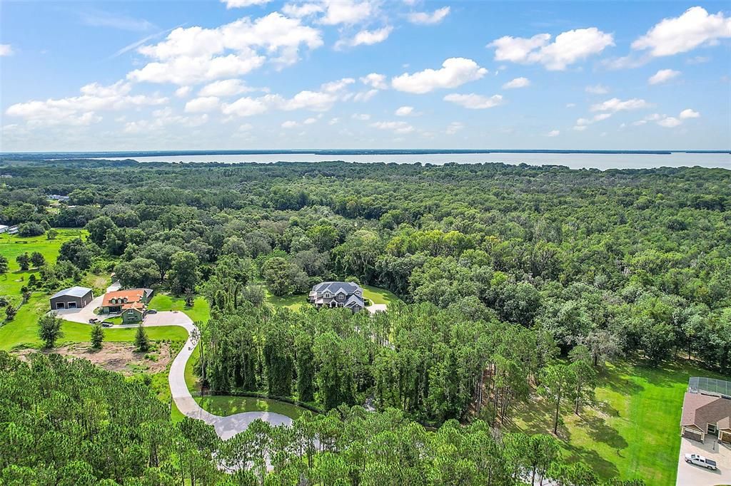 Aerial of Property with Lake Views