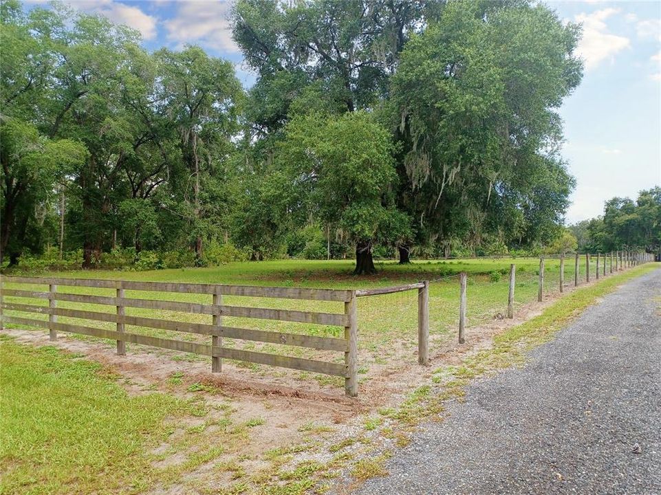Fenced pasture along driveway
