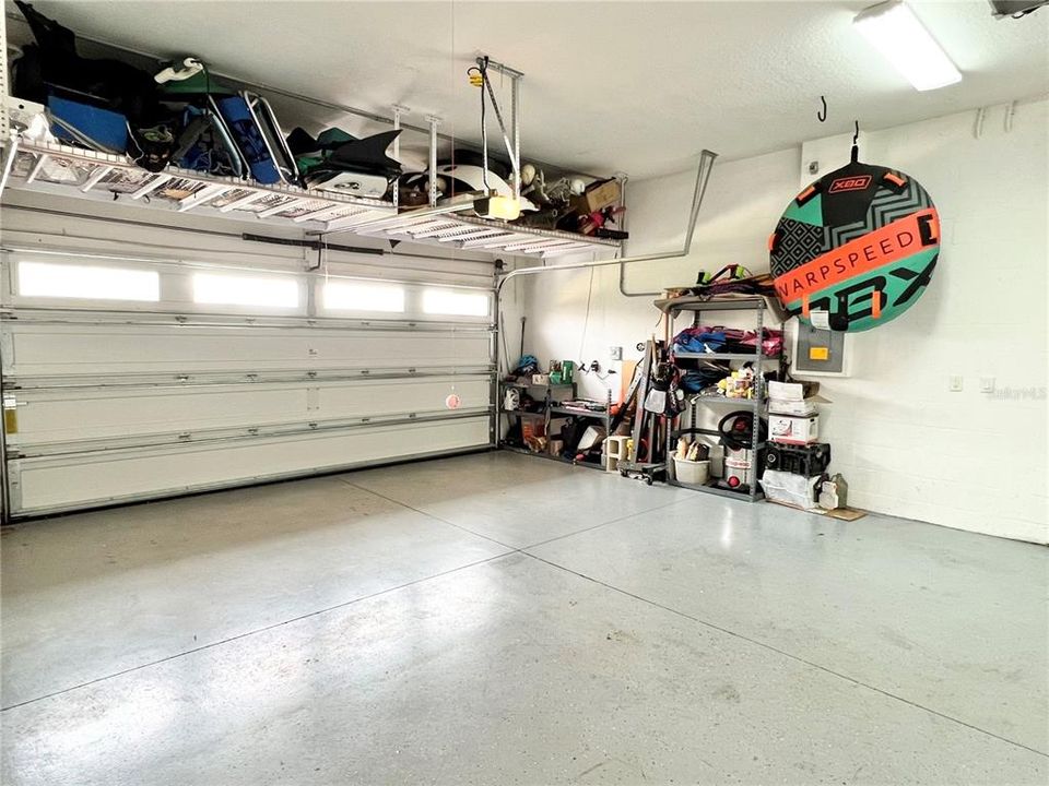 Utilize the storage racks to keep your garage free of clutter.