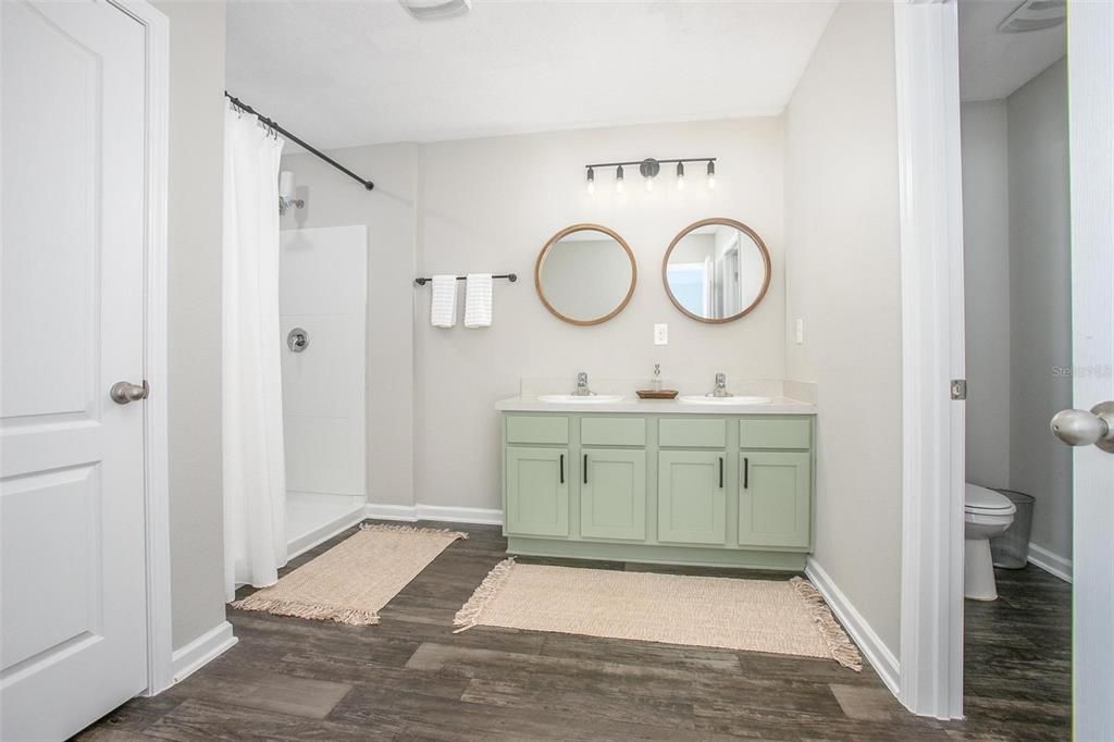 Master Bathroom with dual sinks.