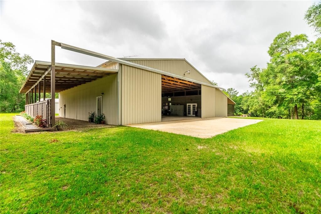 The doors at the front of the North Hangar can open all the way out just about an opening close to 49' wide.