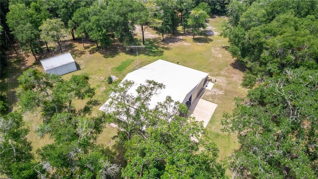 Aerial of Hangar home taken from the SouthEast. Shed in back is about 720 square feet.