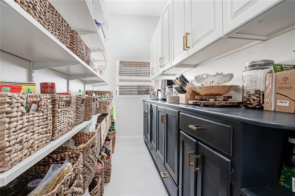 Oversized walk-in food pantry with 10 ft ceilings